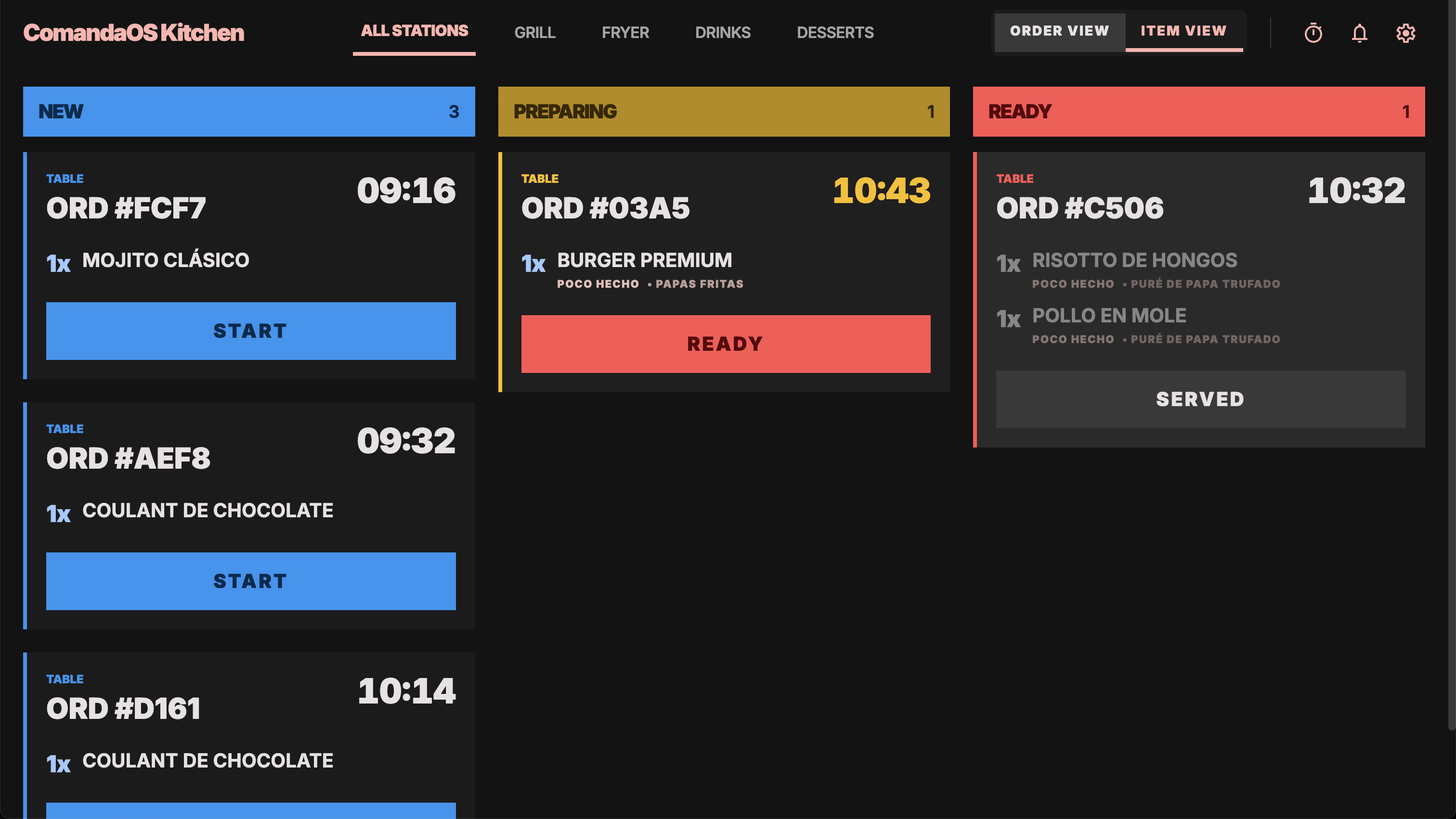 KDS con todas las estaciones