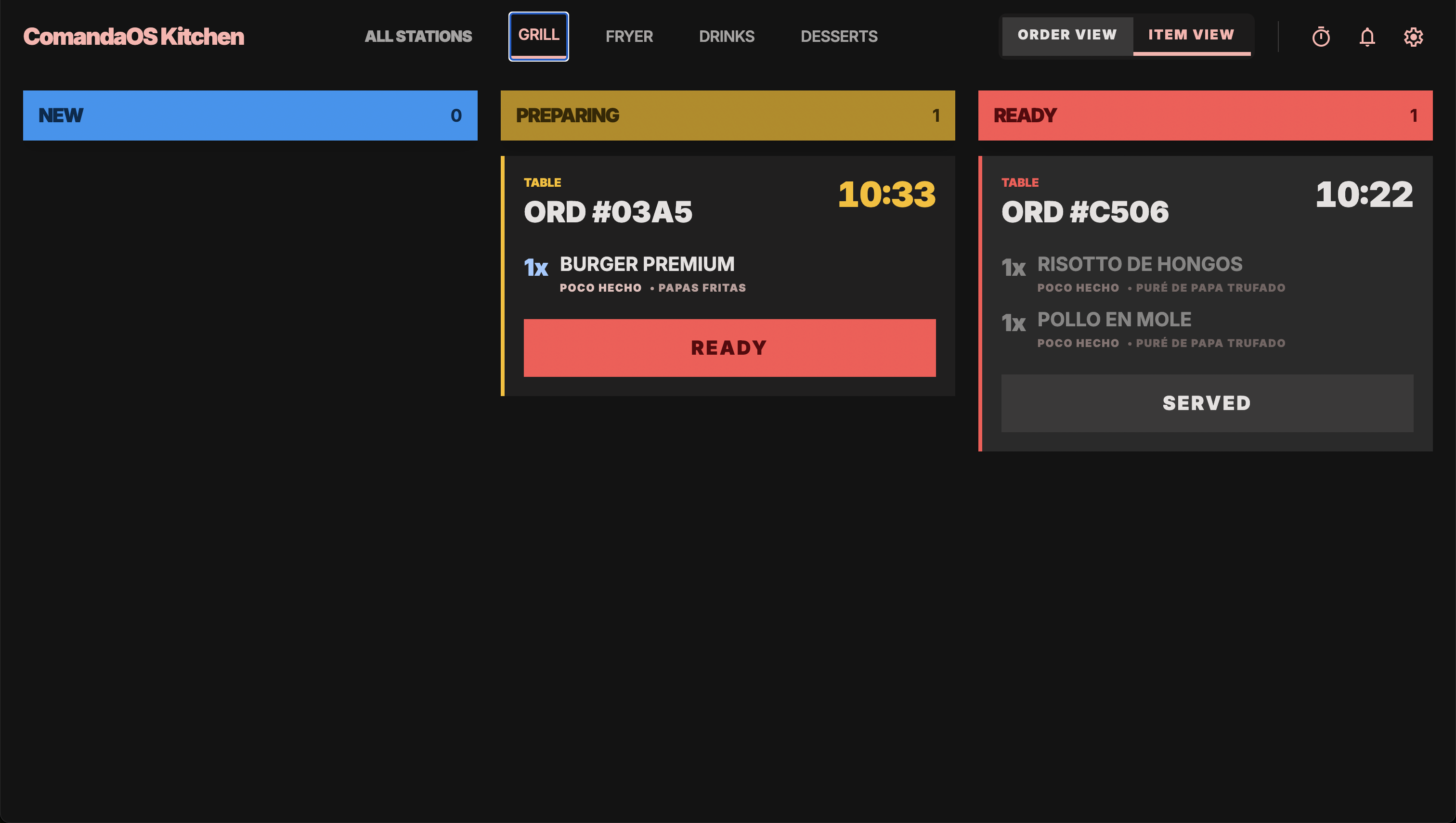KDS filtrado por estación